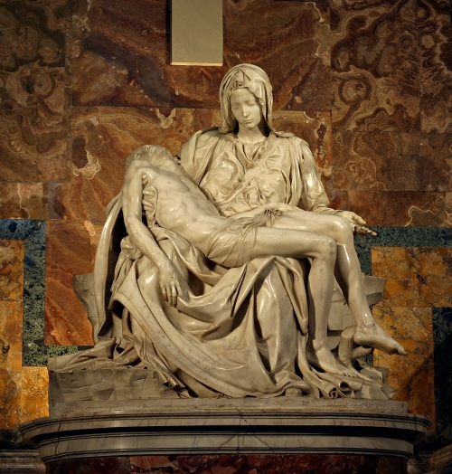Michelangelo Buonarroti (1475, Caprese - 1564, Roma), “Pietà”, 1499, Marmo, altezza 174 cm, larghezza alla base 195 cm, Basilica di San Pietro, Vaticano, Roma