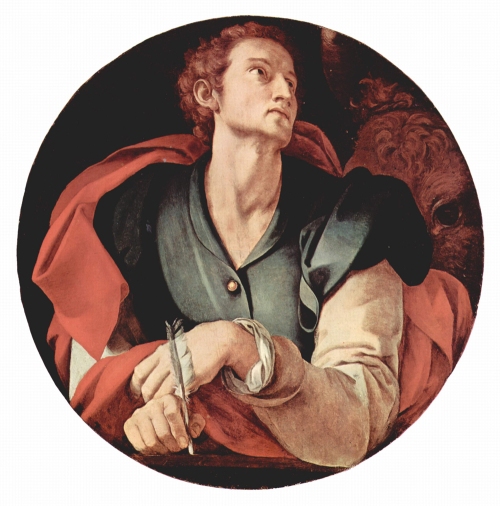 Jacopo Pontormo (1494, Pontormo - 1557, Firenze), “San Luca Evangelista”, c. 1525, Olio su tavola, diametro 70 cm, Cappella Capponi, Santa Felicita, Firenze